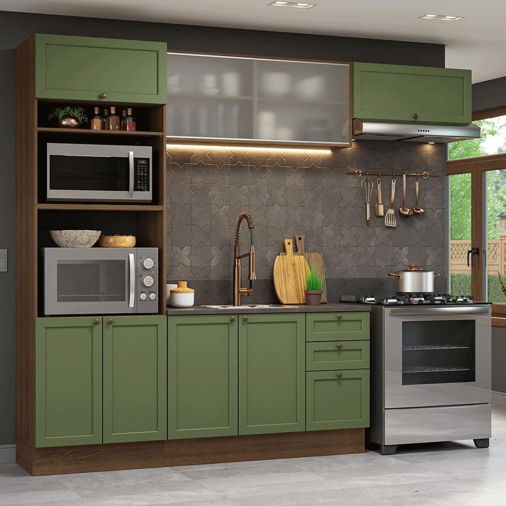 カーキ色 Armário De Cozinha Completa 270 Cm Rustic-verde Vik Madesa 03
