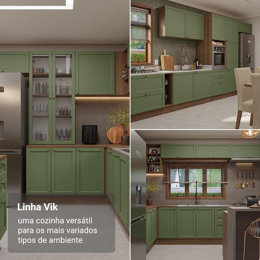 Armário De Cozinha Completa 270 Cm Rustic-verde Vik Madesa 03
