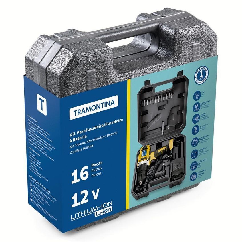 Parafusadeira Furadeira 12v À Bateria 16 Peças - Tramontina 42383216 - imagem 3