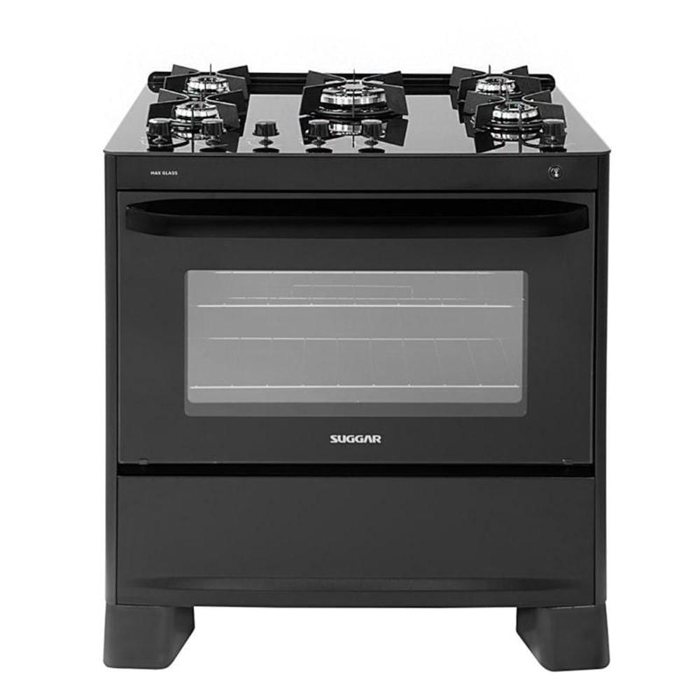 Fogão 5 Bocas Suggar Max Glass Preto Mesa em Vidro - Bivolt - Fgvmg510pt