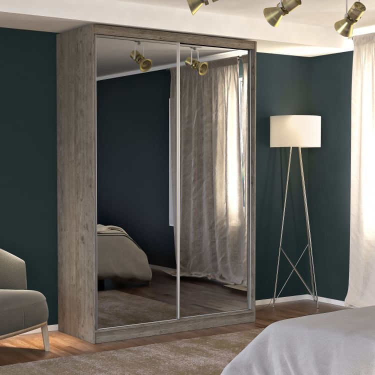 Guarda Roupa Solteiro com Espelho 2 Portas de Correr 2 Gavetas MDF MM771E2 Espresso Móveis Demolição