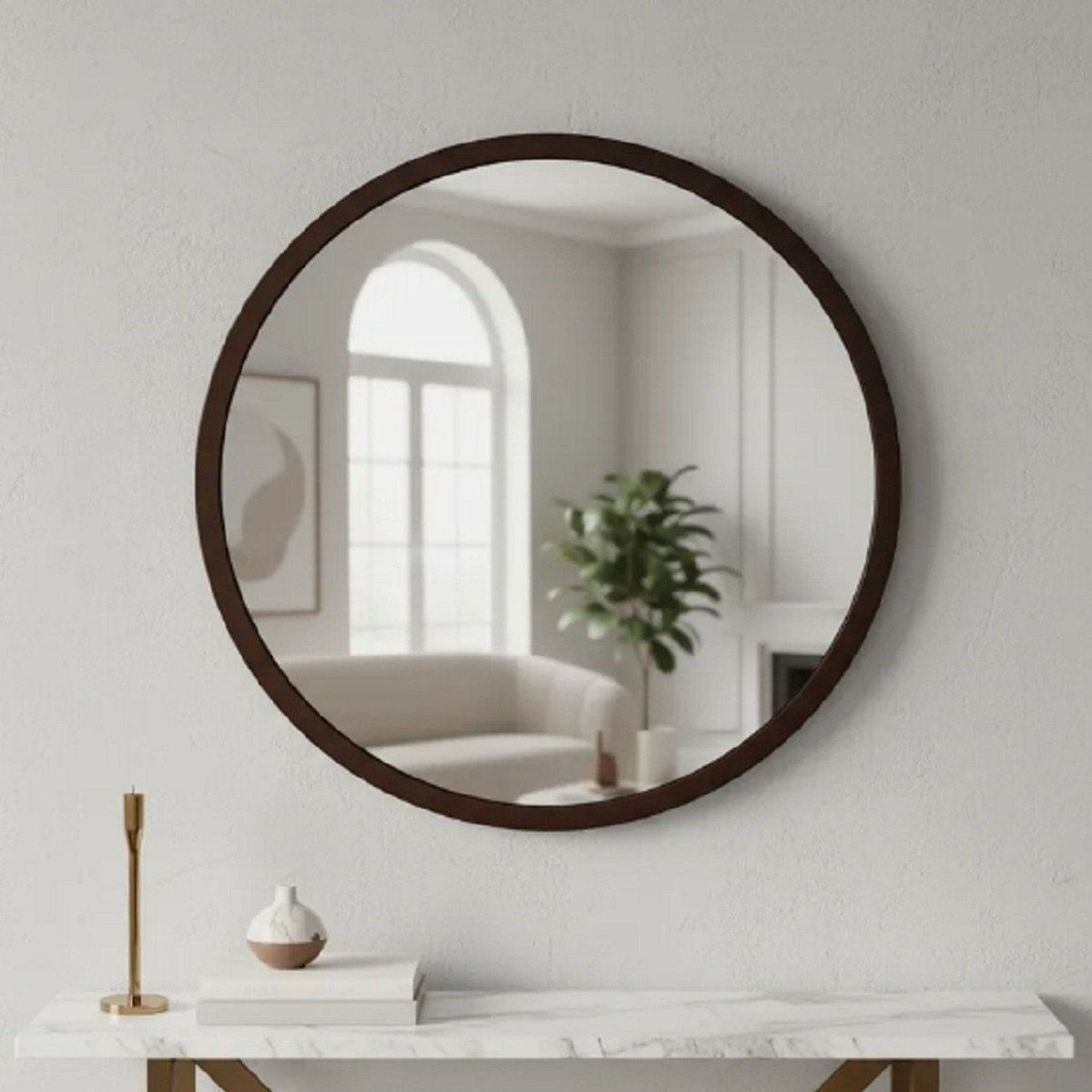 Espelho Redondo 60cm Moldura Alumínio Basic Reduna Marrom