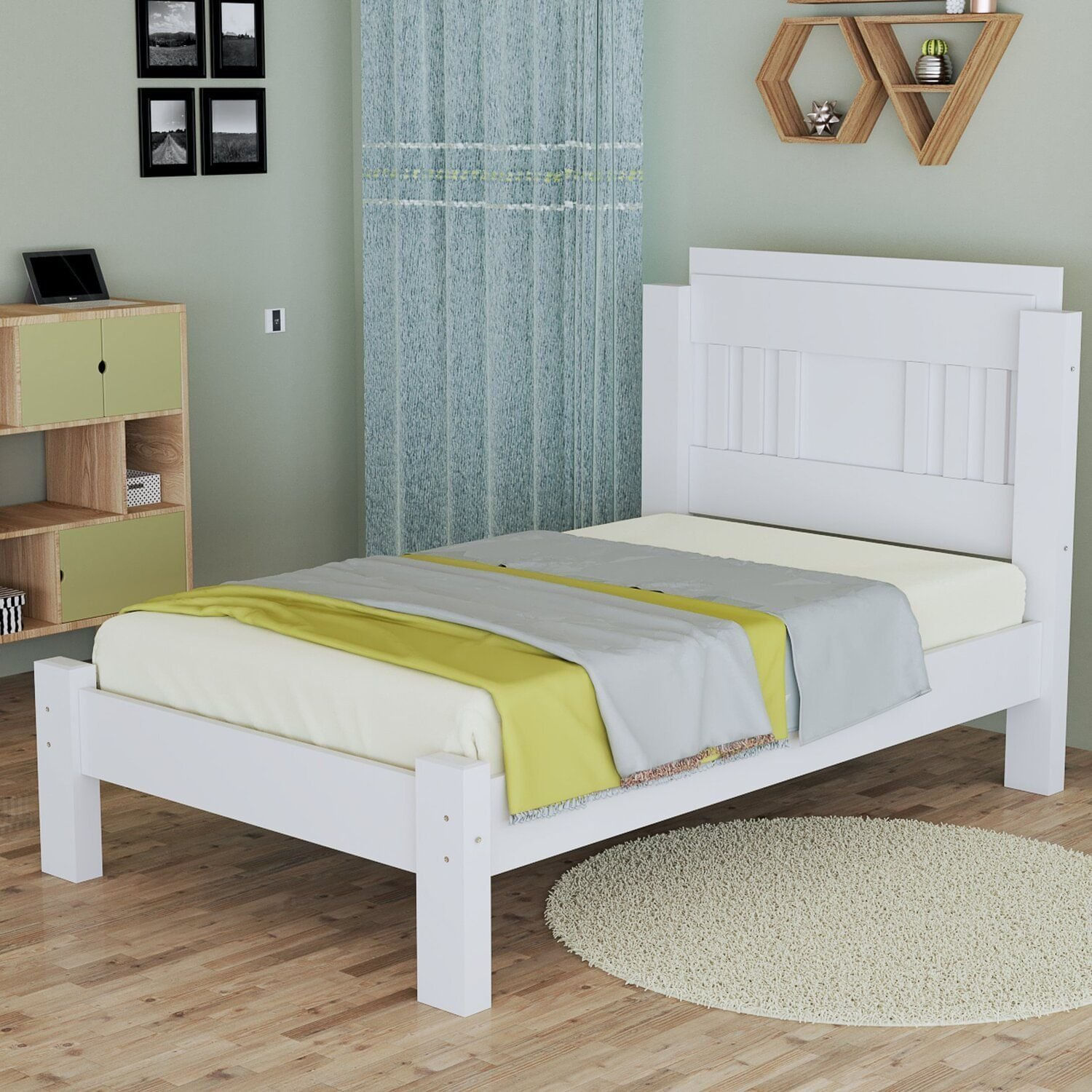 Cama De Solteiro 100% Mdf 117x95,8cm Marina Branco/azul/rosa