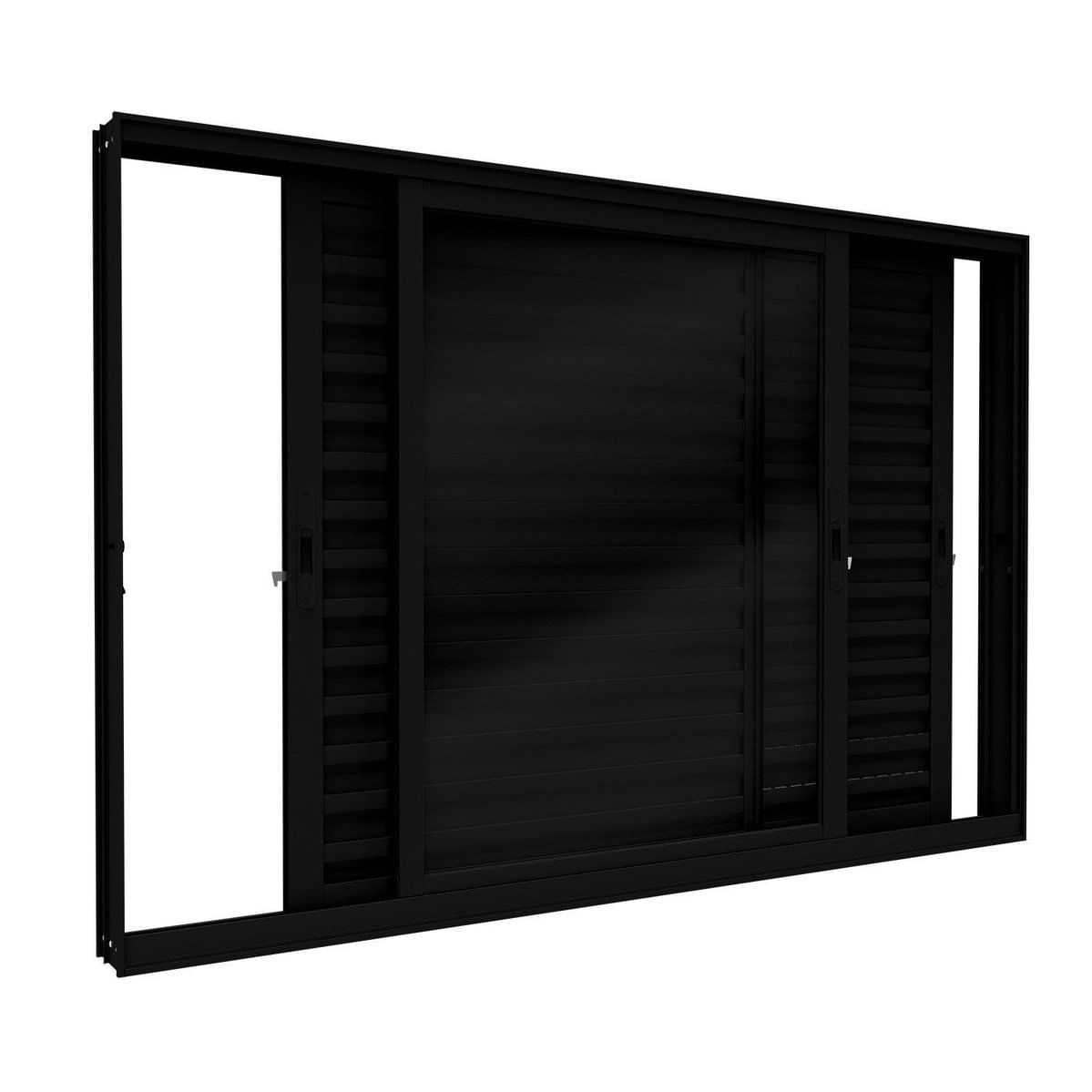 Janela De Alumínio Veneziana De Correr Lateral 2 Folhas Móves1 Folhafixa 100x150 Lucasa Eccellente Preto