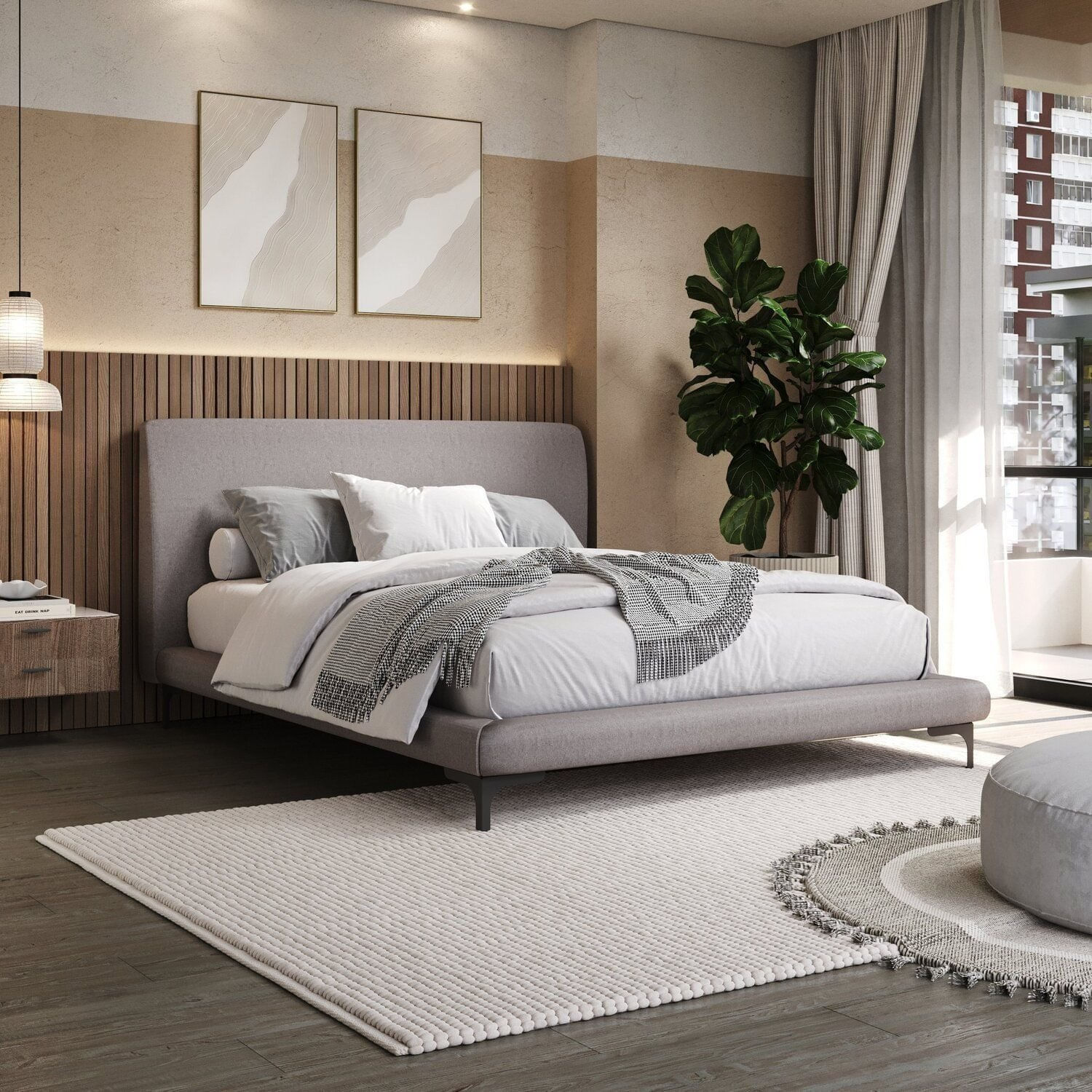 Cama Casal Com Cabeceira Estofada Star Cinza