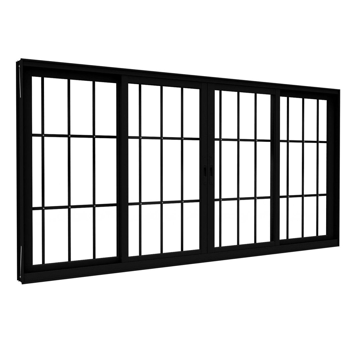 Janela De Alumino De Correr Central 4 Folhas Com Grade 120x200cm Lucasa Eccellente Preto