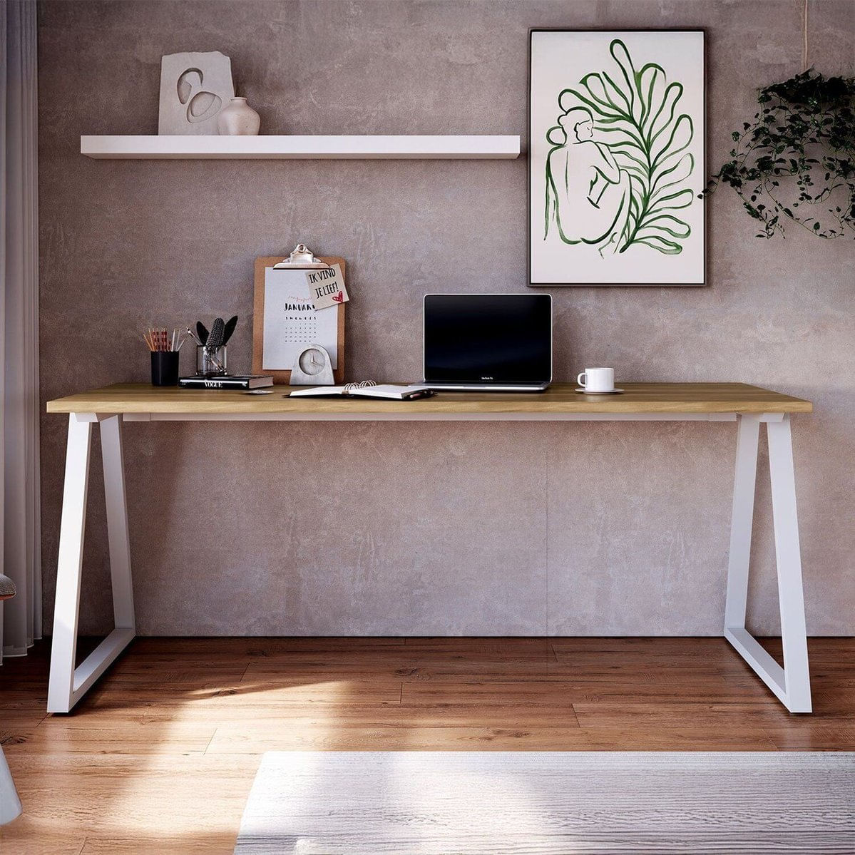 Mesa Escrivaninha Para Escritório 160cm X 73cm Com Pés Metal Industrial Executive Nogal / Branco