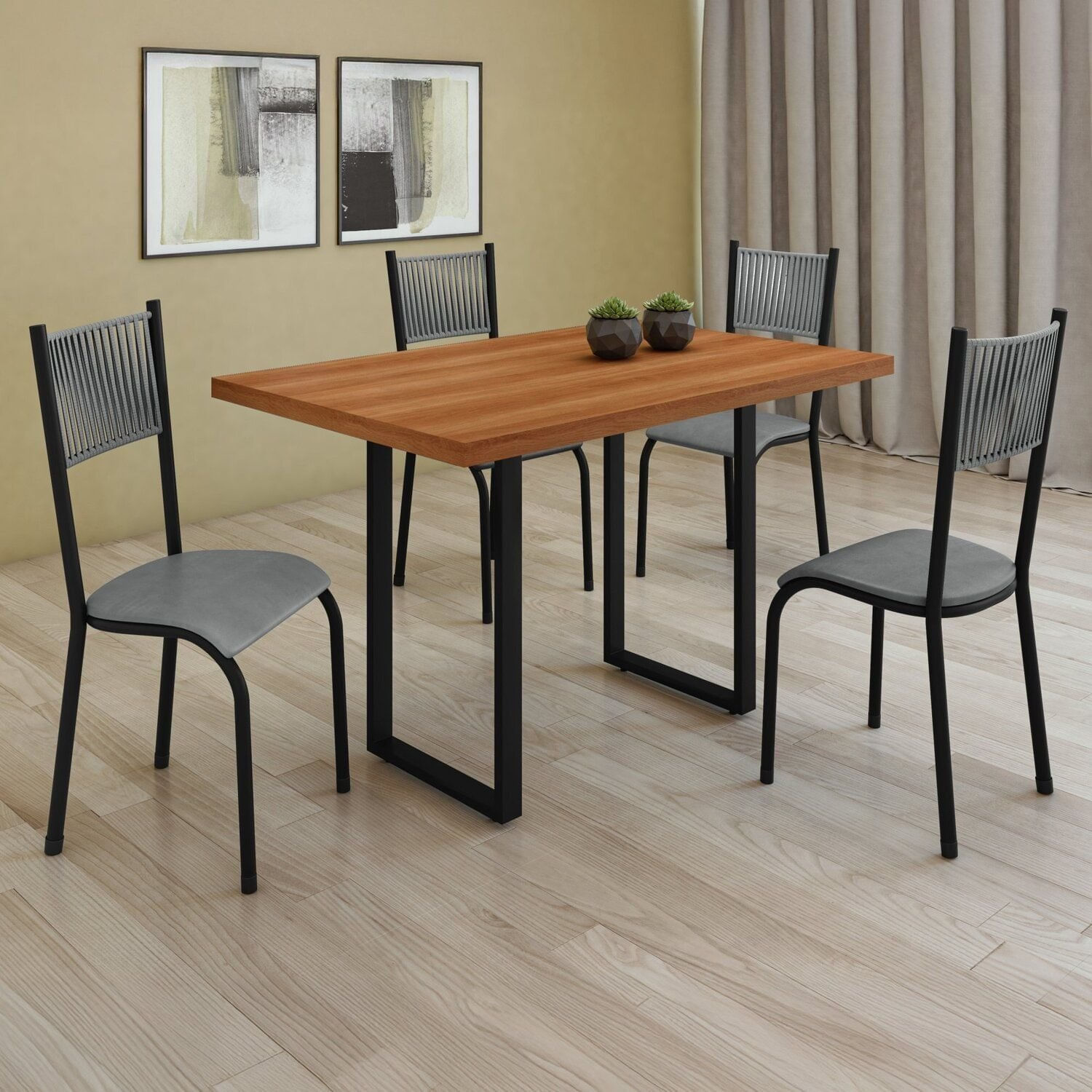 Conjunto Sala De Jantar 4 Lugares Mesa 115x70cm Mariana Prata/freijó