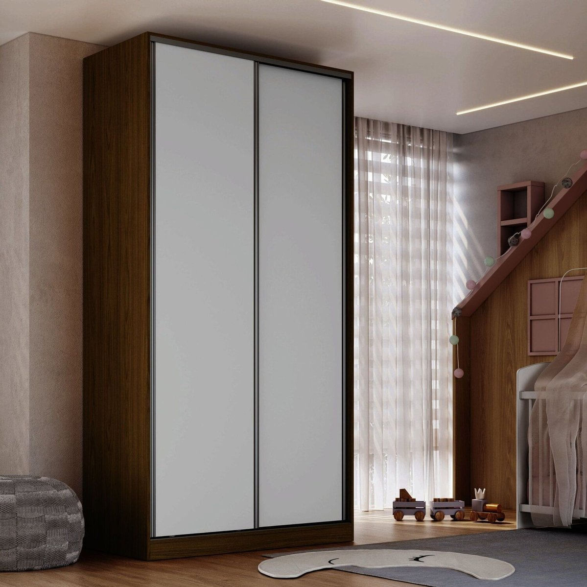 Guarda-roupa 2 Portas De Correr Rc2005 Freijó Natura / Branco