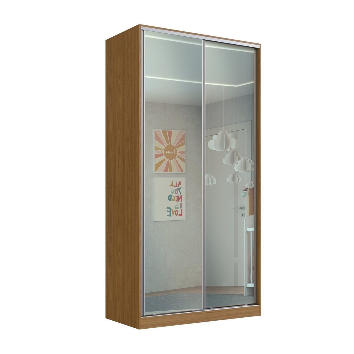 Guarda-roupa Solteiro Com Espelho 2 Portas De Correr Rc2005 Freijo Natura