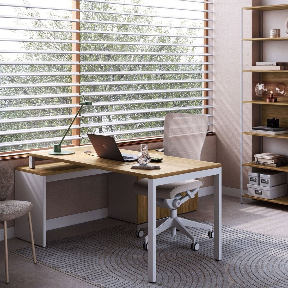 Mesa Para Escritório 160cm Com Balcão Lateral Porta E 3 Gavetas Com Chave Industrial Executive Nogal /branco