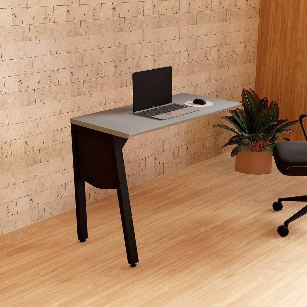 Mesa Auxiliar 90cm De Acoplar Com Tampo Chanfrado Pés Cavalete Para Escritório Industrial Executive Cinza Sagrado / Preto