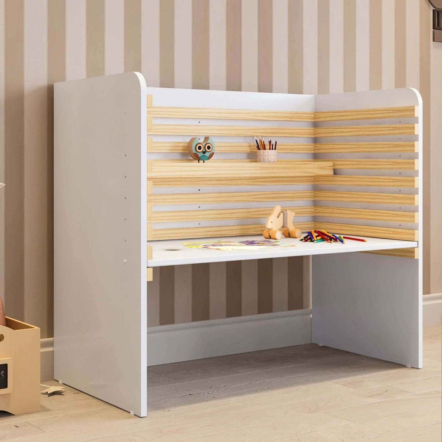 Escrivaninha Mesa Escritório Infantil E Juvenil Evolutiva Wave Casatema Madeiraoriginals Branco/natural