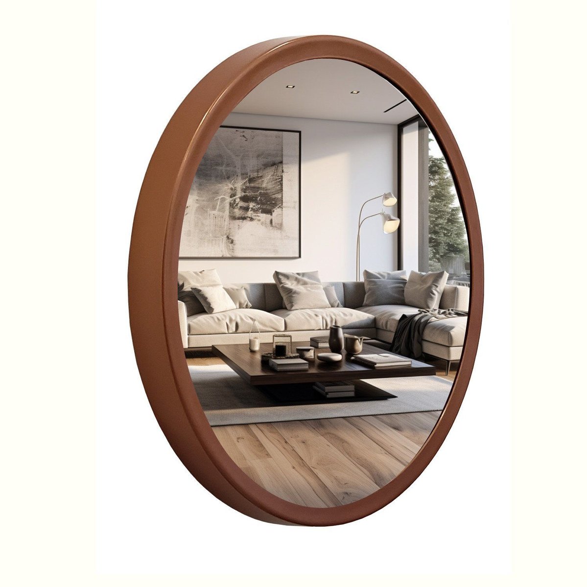 Espelho Basic Redondo 50cm Moldura Em Alumínio Cobre