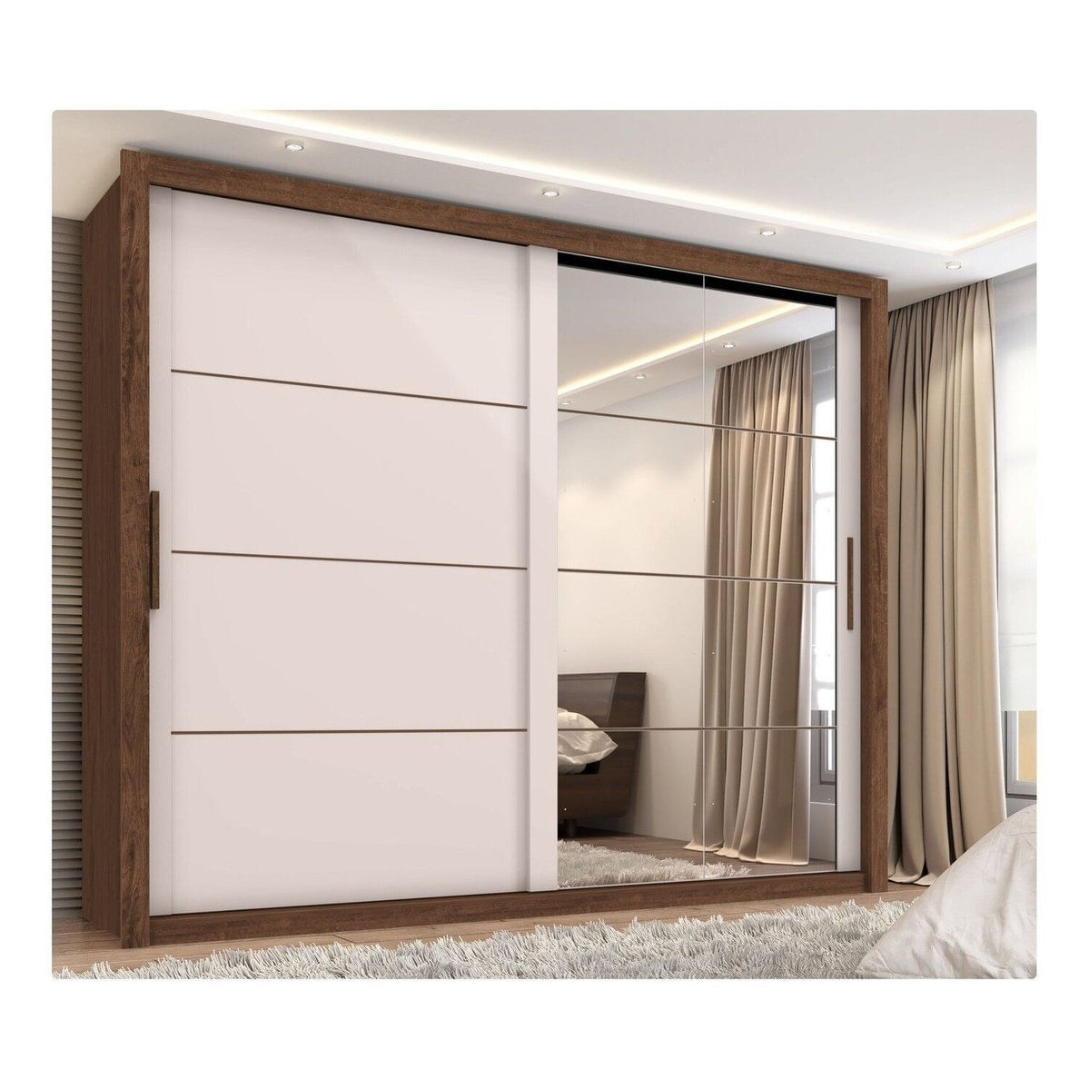 Guarda-roupa Casal 8 Espelhos 2 Portas De Correr Essencial Jacaranda / Off White