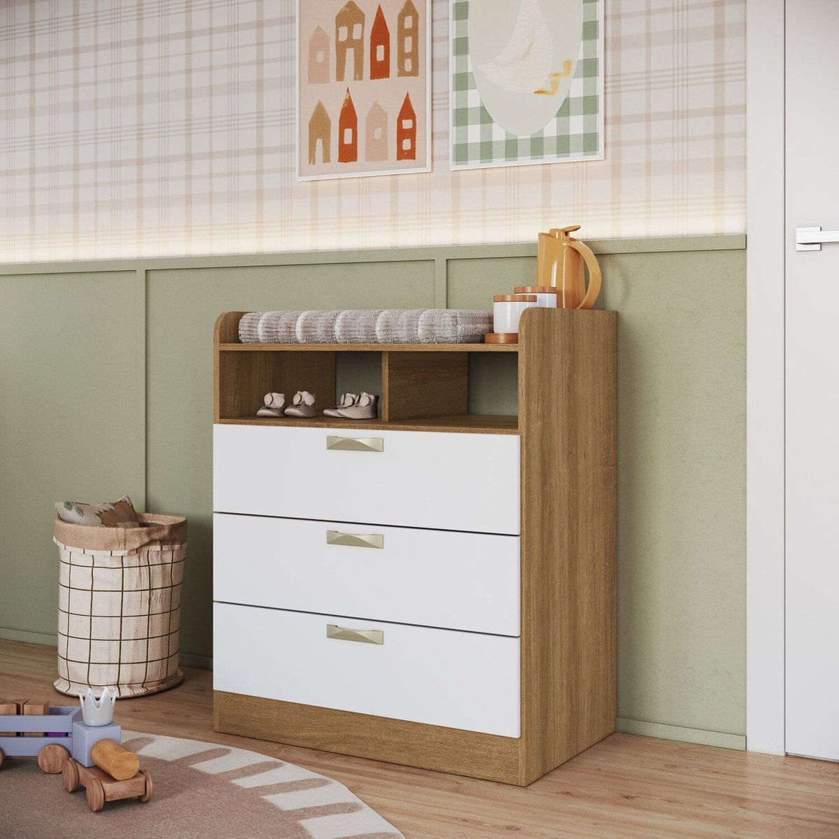 Cômoda Infantil Com 3 Gavetas Cmd001 Mel/branco