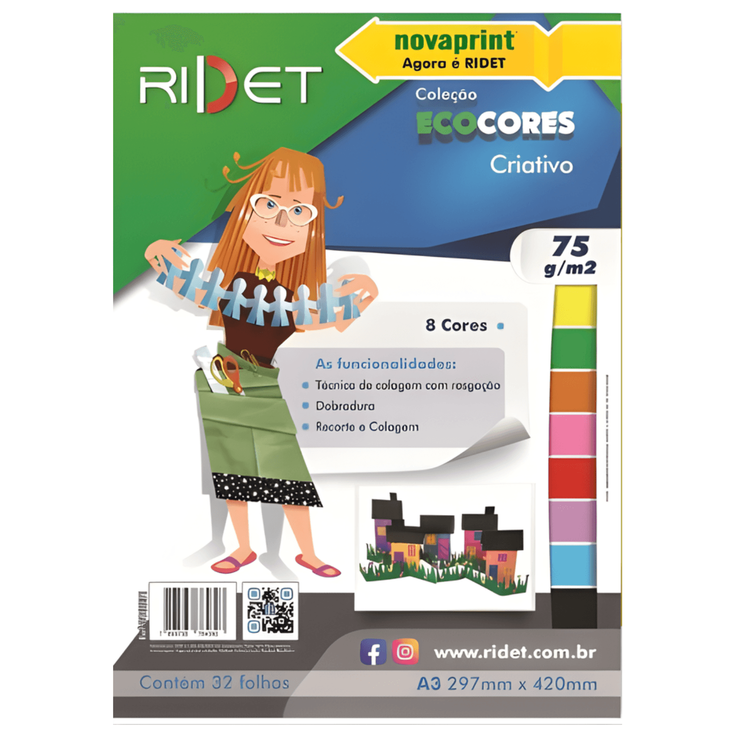 Bloco Criativo A3 75 Gramas C/ 32 Folhas - Eco Cores - Ridet Ridet ...