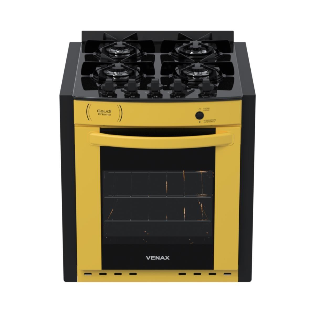 Fogão 4 Bocas de Embutir Venax Gaudi Prisma Vitreo Bl Amarelo Mesa em Vidro - Bivolt
