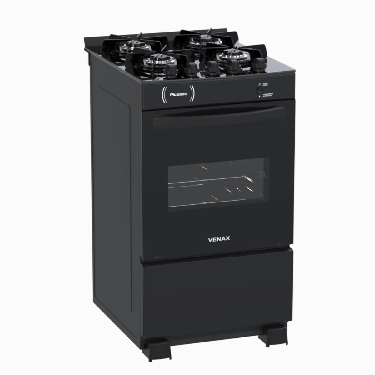 Fogão 4 Bocas Venax Picasso Vitreo Preto Mesa em Vidro - Bivolt - 21963