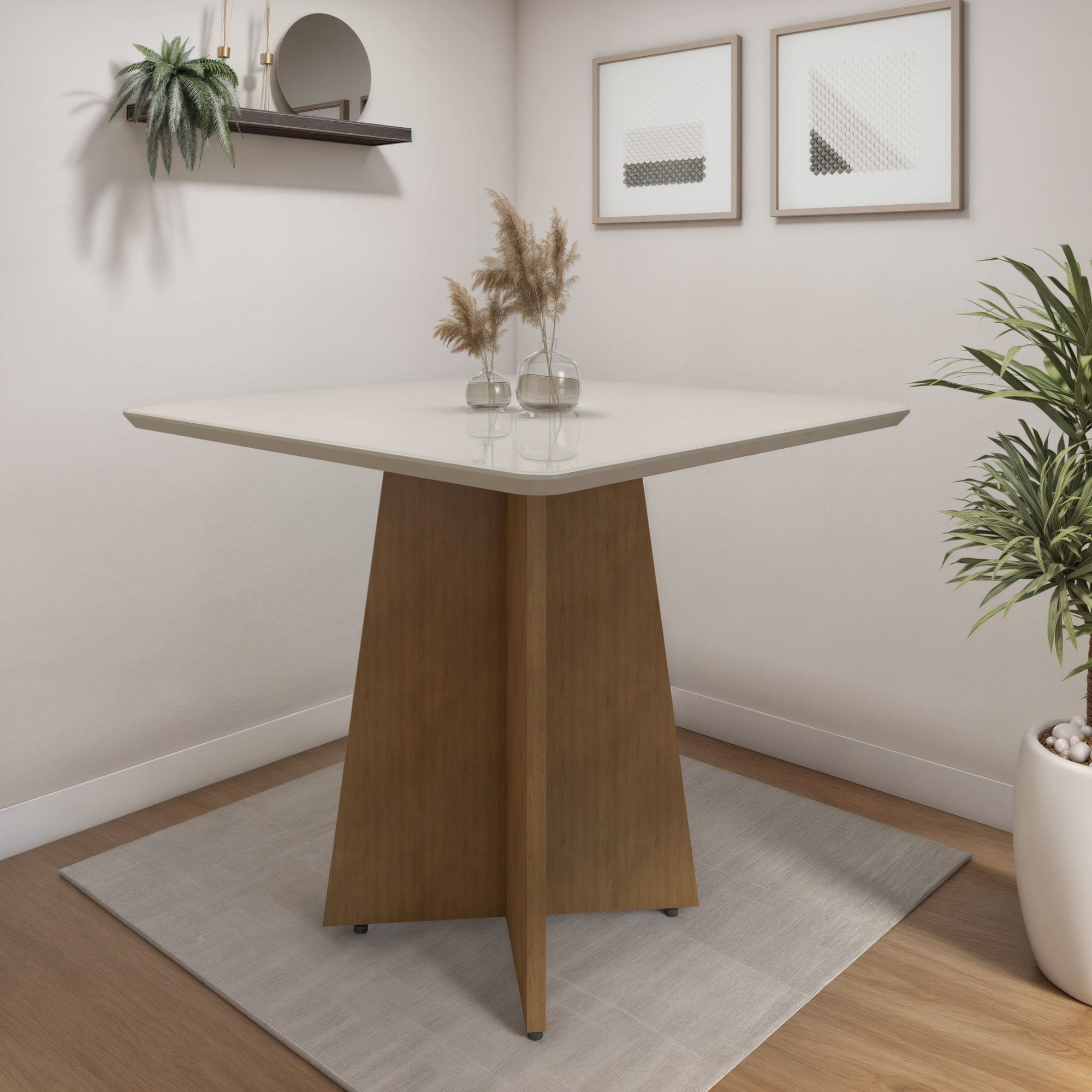 Mesa De Jantar 4 Lugares 90x90cm Jade Cinamomo/off White