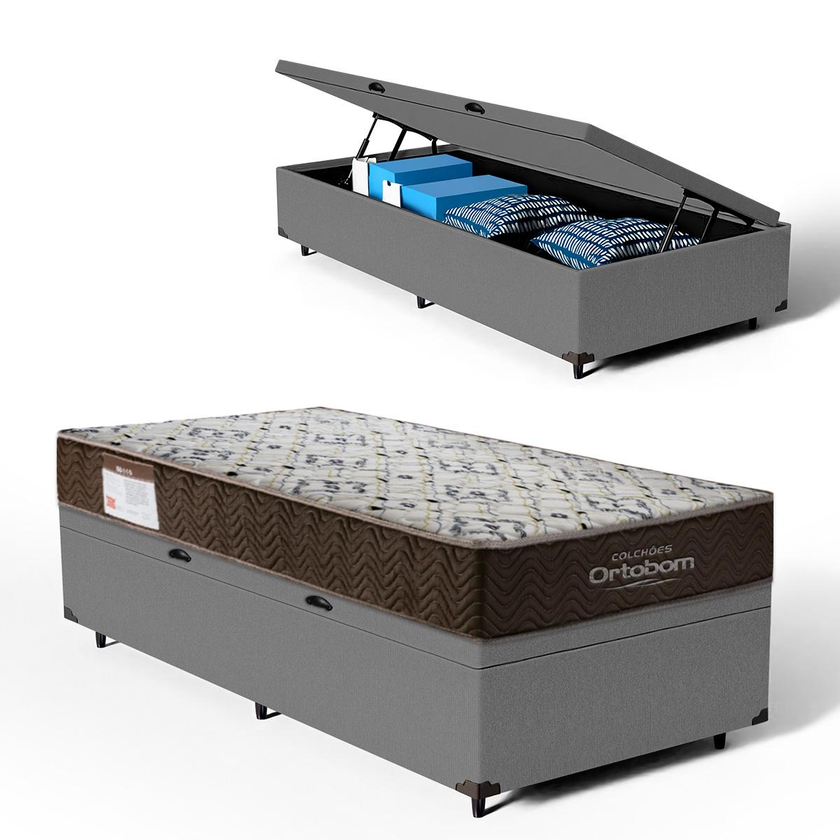 Box Baú Com Colchão De Espuma D45 Ortobom Iso 150 Solteiro - Cinza