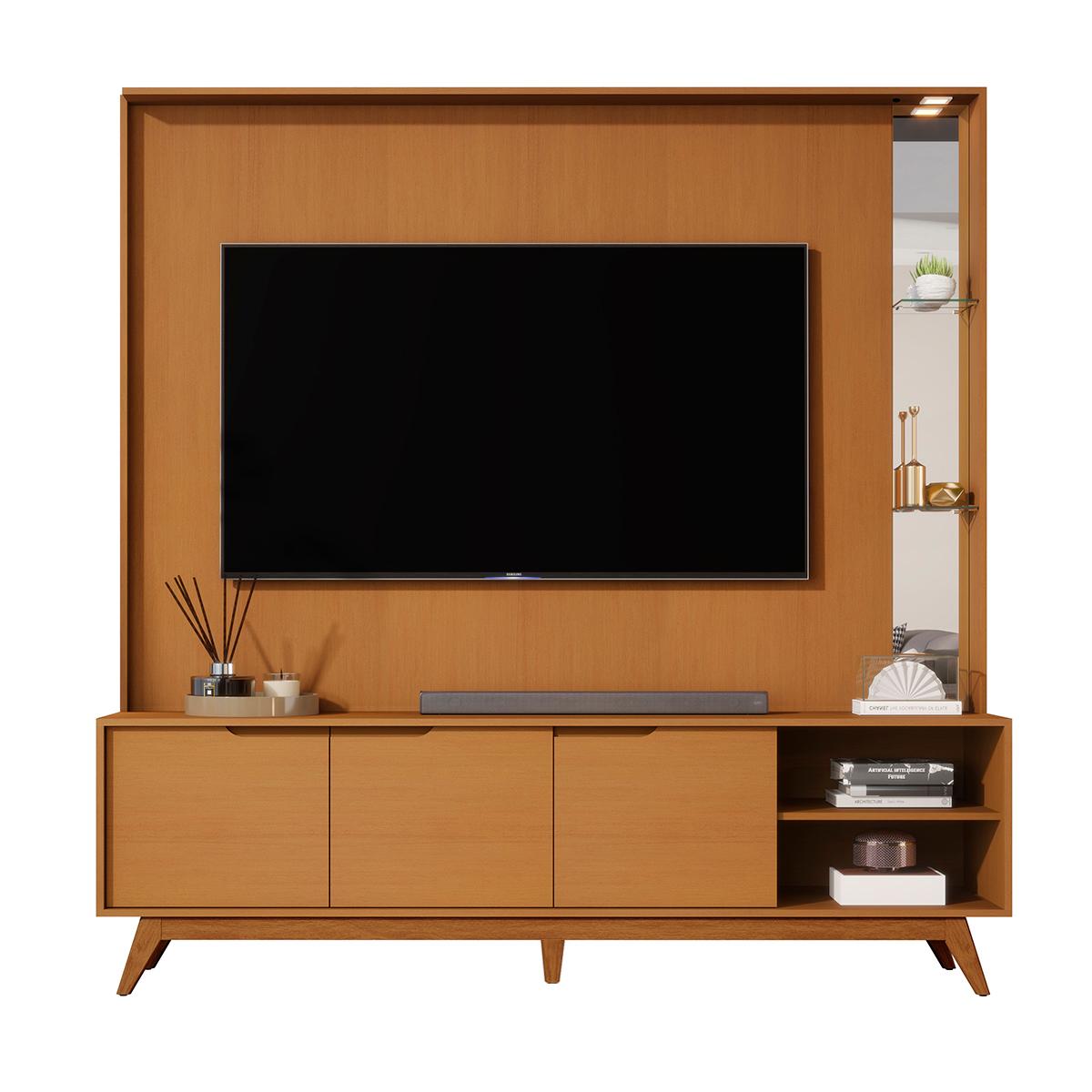 Home Tucumã 1.8 Tv Até 75 Pol. Pés De Madeira Maciça E Led Nature