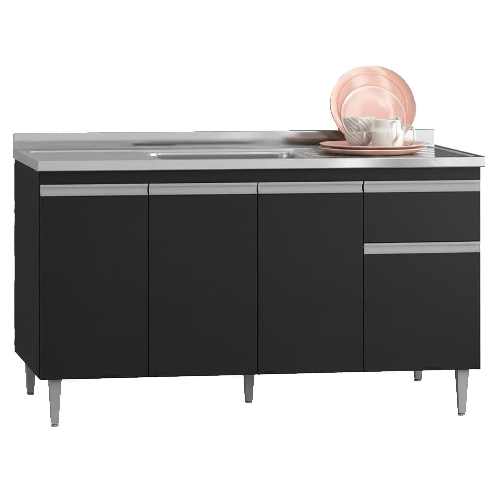 Balcao Para Pia Sem Tampo 145 Cm Tatiane Preto Reajl Moveis