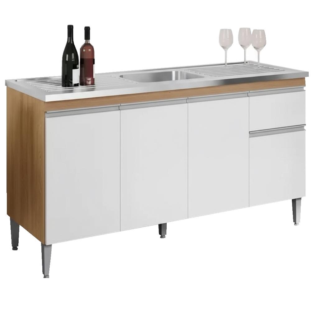 Balcao Para Pia Sem Tampo 145 Cm Tatiane Amendoa Branco Reajl Moveis