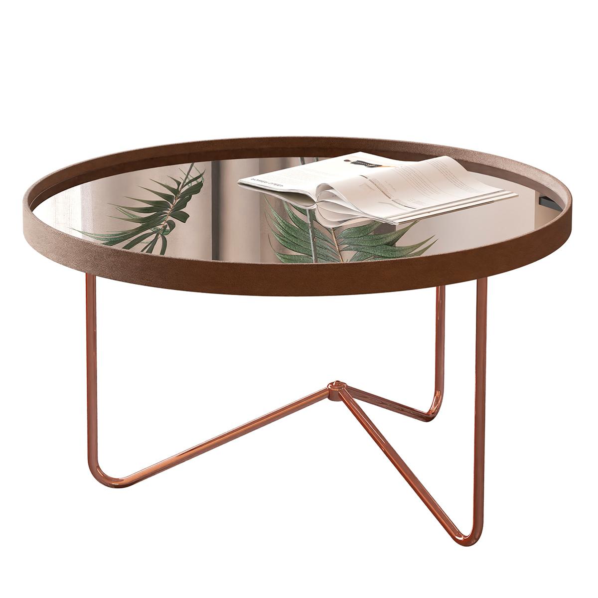 Mesa De Centro Alamanda Sala Espelhada Com Pés Metálicos Castanho/preto