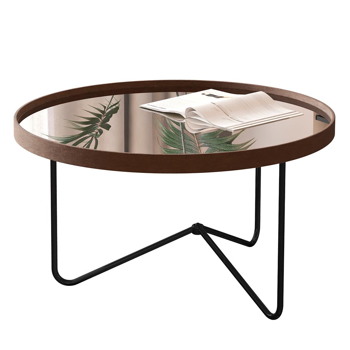 Mesa De Centro Alamanda Sala Espelhada Com Pés Metálicos Preto/dourado