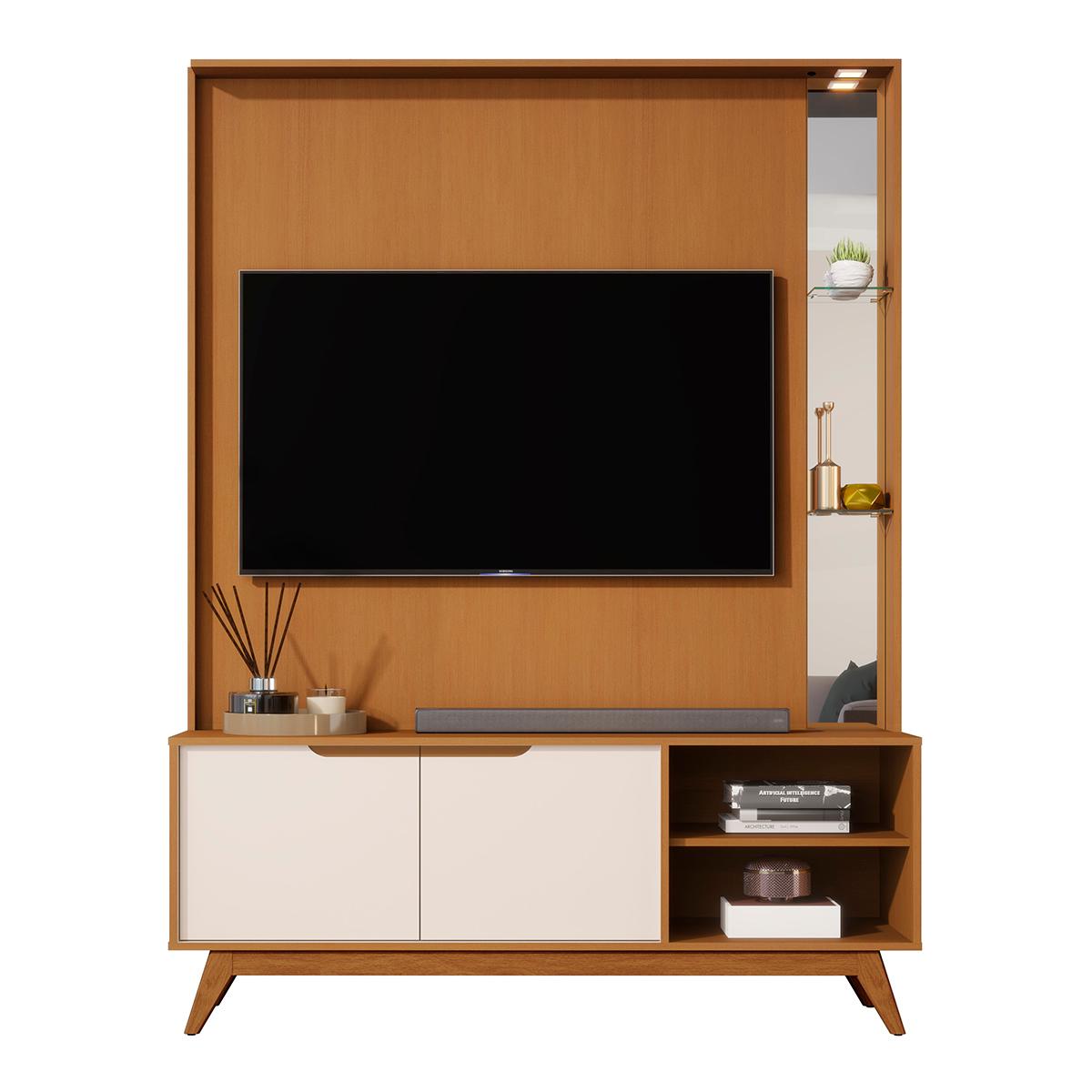 Home Tucumã 1.4 Tv Até 60 Pol. Pés De Madeira Maciça E Led Nature/off White