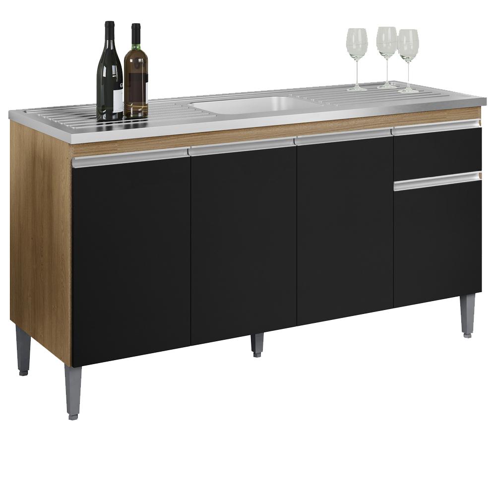 Balcao Para Pia Sem Tampo 145 Cm Tatiane Amendoa Preto Reajl Moveis