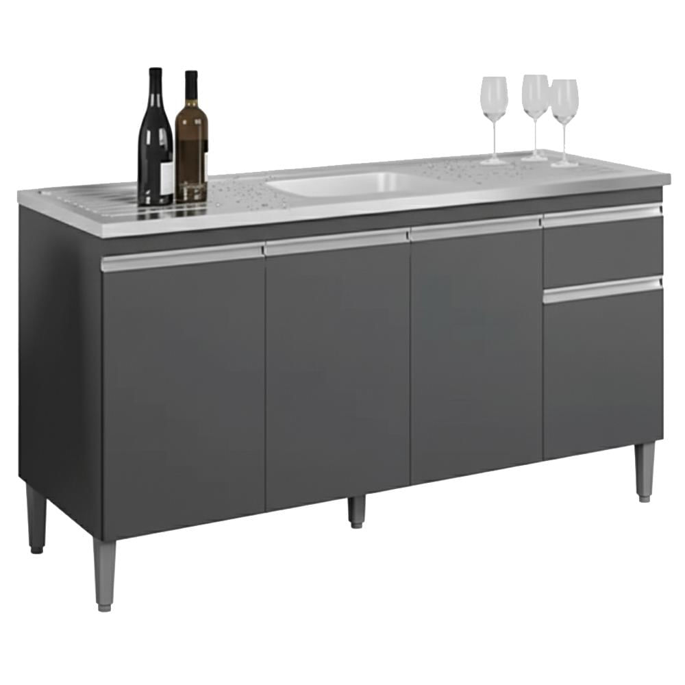 Balcao Para Pia Sem Tampo 145 Cm Tatiane Cinza Reajl Móveis