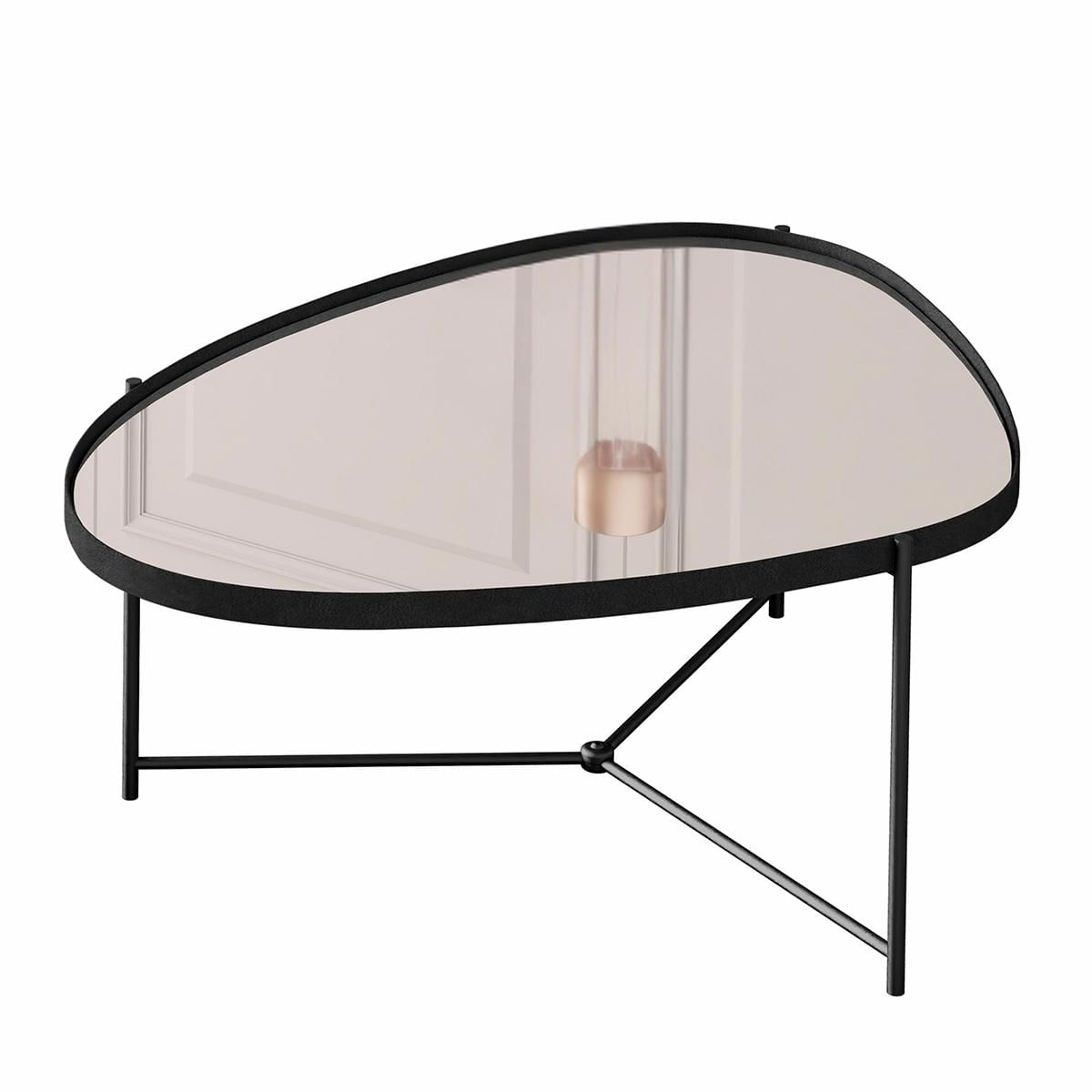 Mesa De Centro Organica Alamanda Espelhada Com Pés Metálicos Preto/preto