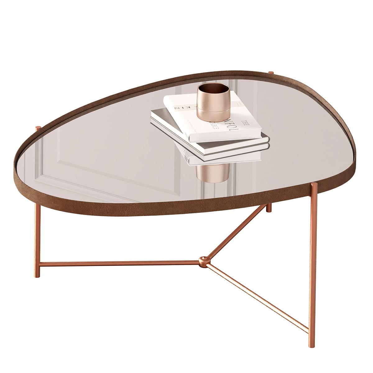 Mesa De Centro Organica Alamanda Espelhada Com Pés Metálicos Castanho/bronze