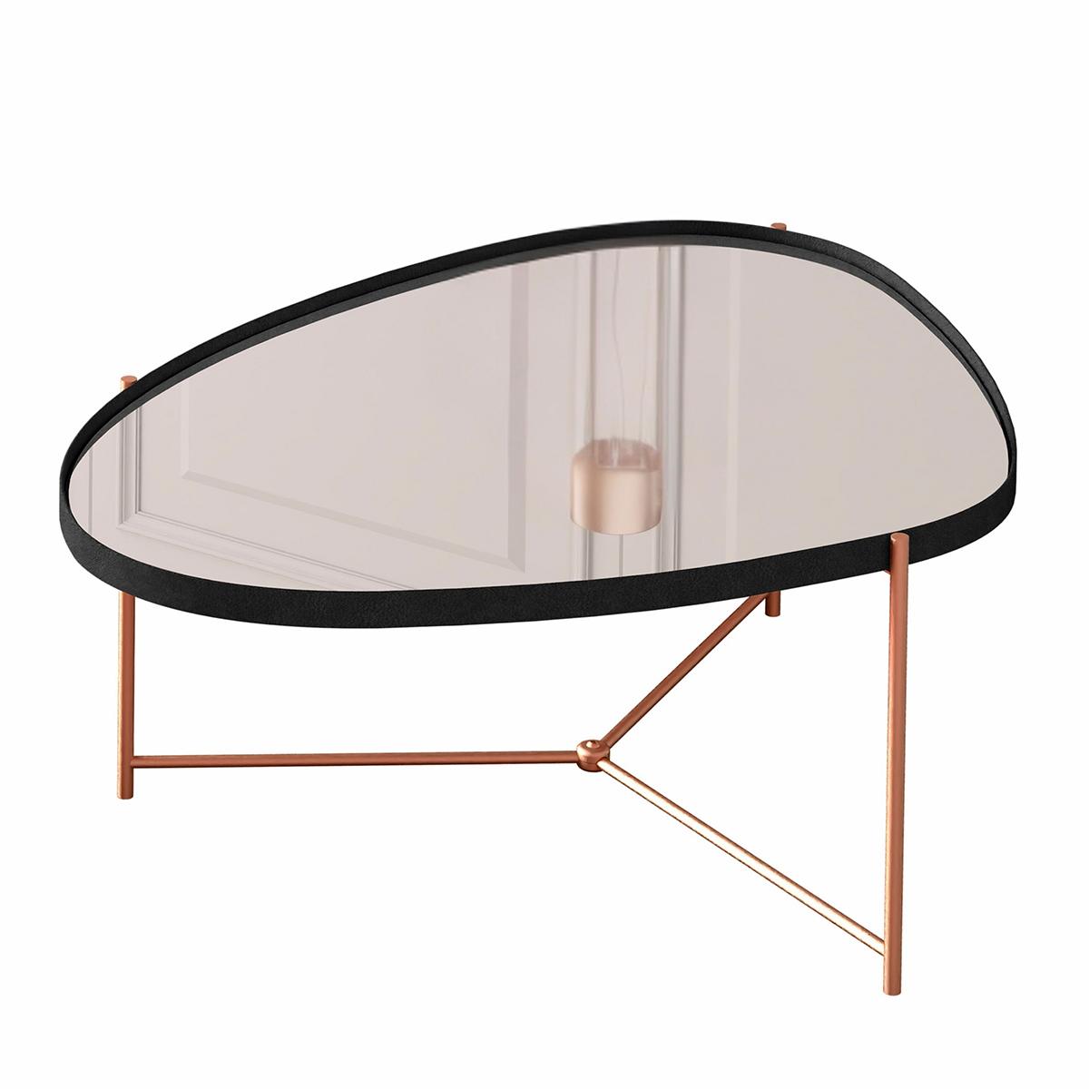 Mesa De Centro Organica Alamanda Espelhada Com Pés Metálicos Preto/bronze