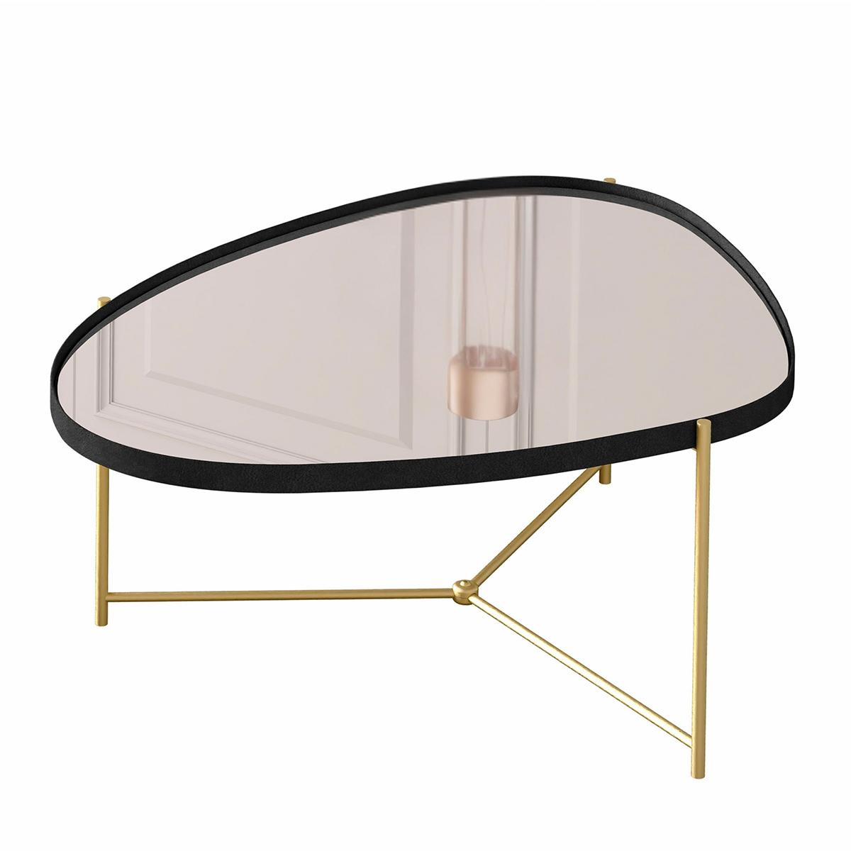 Mesa De Centro Organica Alamanda Espelhada Com Pés Metálicos Preto/dourado