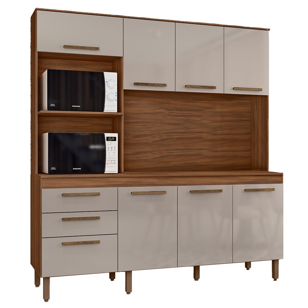 Armario De Cozinha New Jully 184 Cm Com 8 Portas E 2 Gavetas Freijo/baunilha