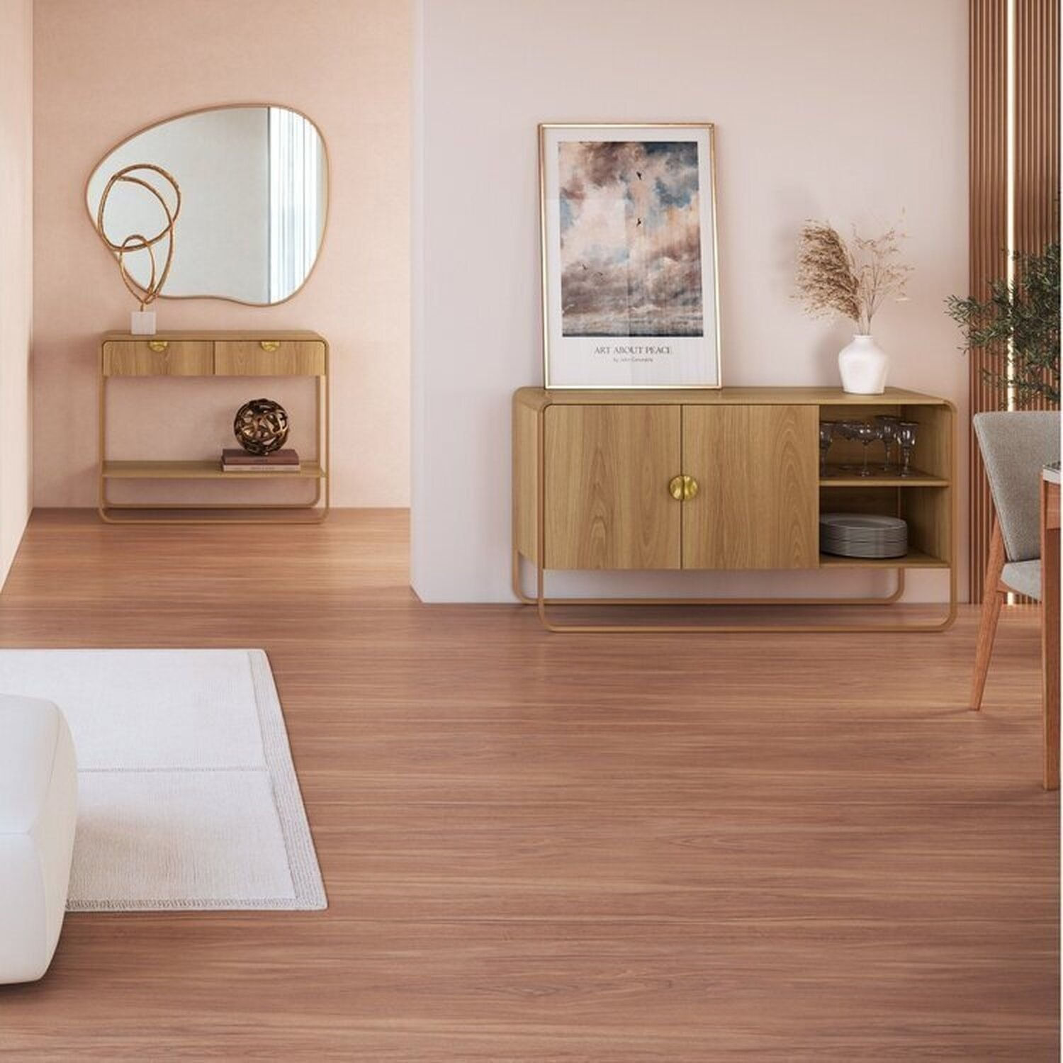 Kit Aparador E Buffet Orgânico Pé Metal Luna Hanover/dourado