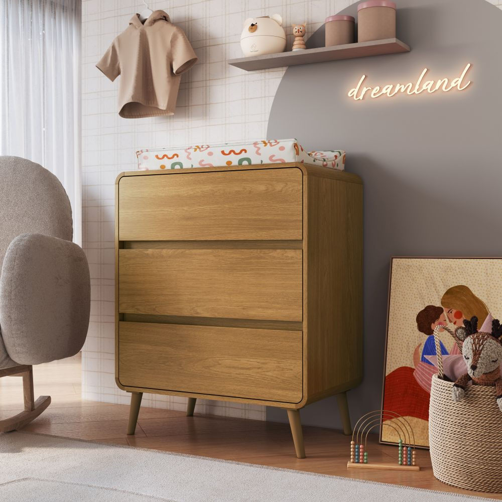 Cômoda Infantil 3 Gavetas Wave Completa Móveis