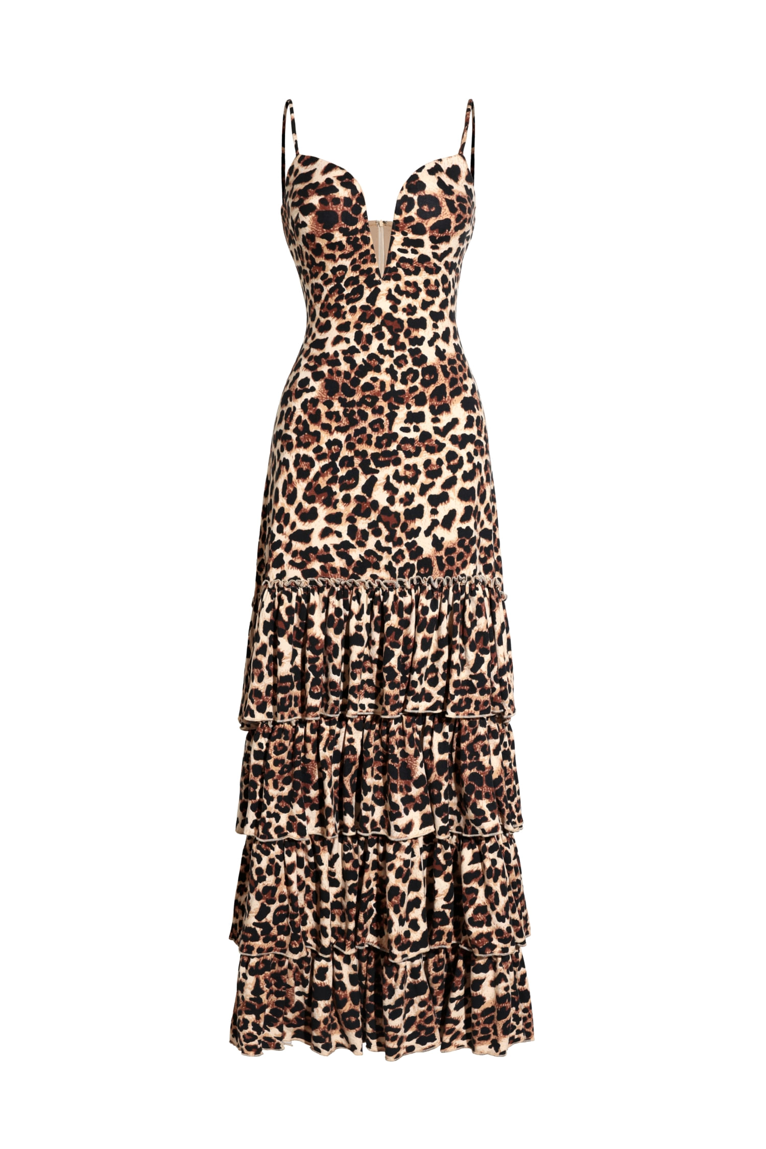 Vestido Bella Barnett Zambezi Deep-v Sem Mangas Com Babados Maxi