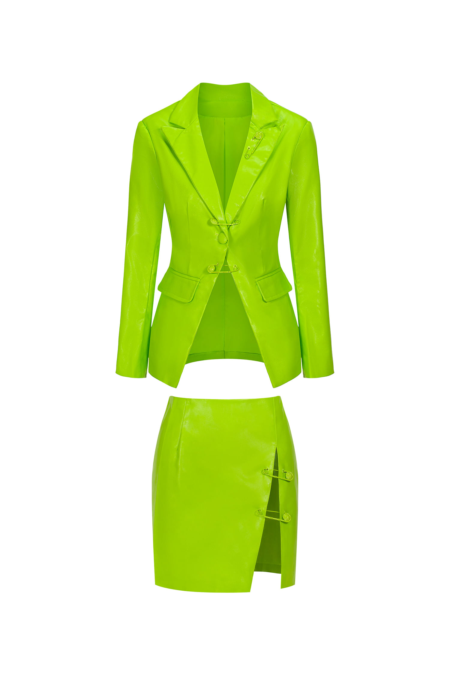 Conjunto De Blazer Em Couro Bellabarnetten Verde Brilhante Para Mulheres