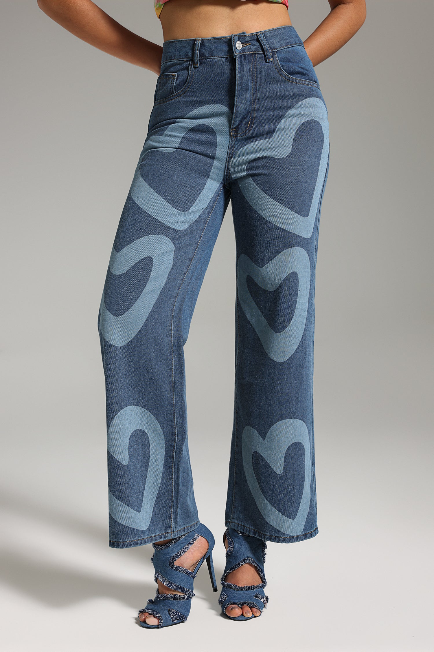 Jeans Serafe Hearts Print Para Mulheres