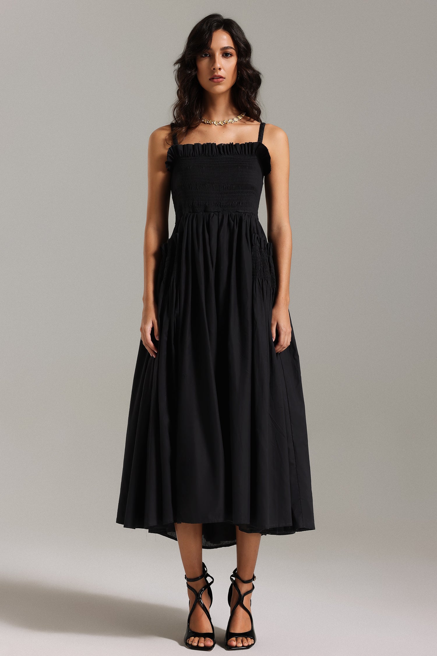 Vestido Saha Straps Vestido Midi Com Babados Para Mulheres