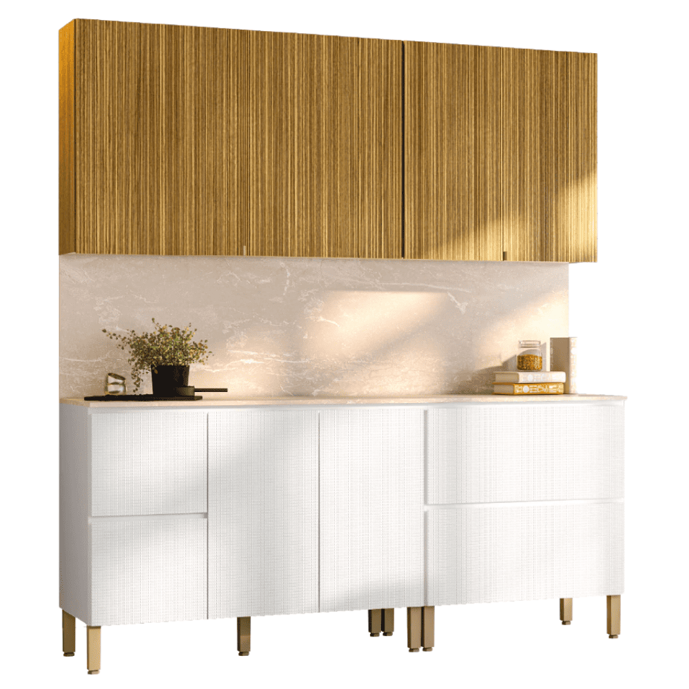 Armário De Cozinha Completa Com Balcão Art Kit?s Paraná 8 Portas 3 Gavetas Madeirado / Branco