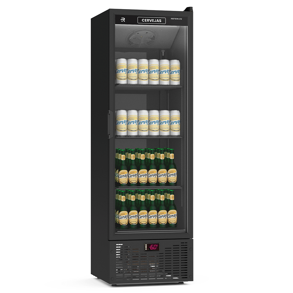 Geladeira/refrigerador 250 Litros 1 Porta Preto Porta de Vidro - Refrimate - 220v - VCCE250pv