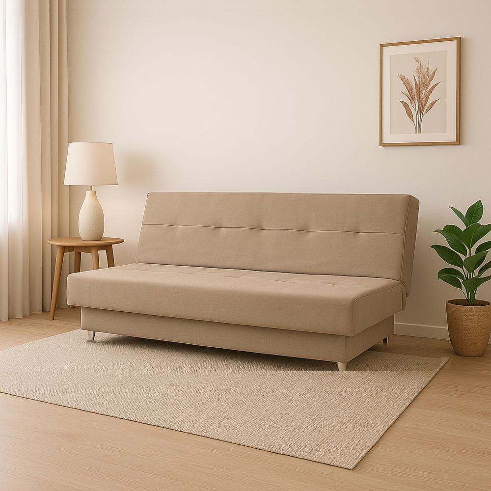Sofá Cama 3 Lugares Xangai 1,94m Veludo Suede Bege Rec