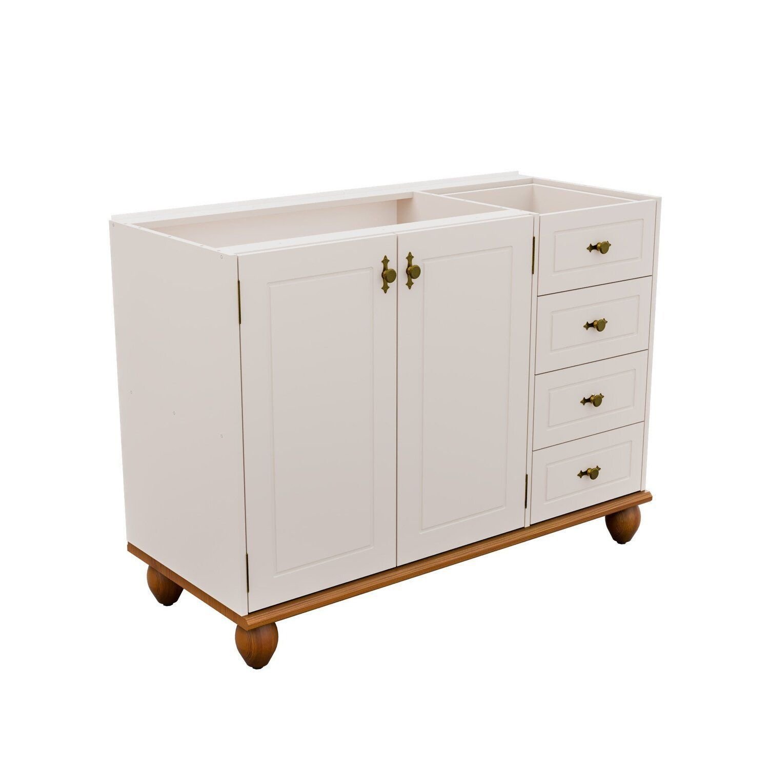 Balcão 2 Portas 4 Gavetas Com Base E Pés De Madeira Maciça Joy Off White