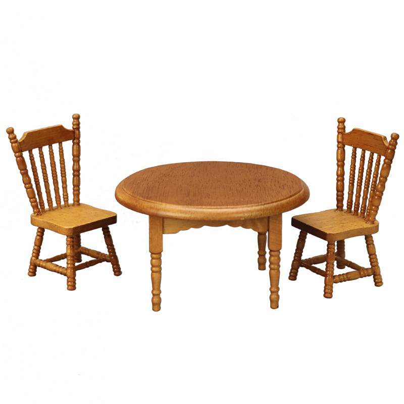 Conjunto De Jantar Dollhouse, Mesa De Madeira Em Escala 1:12 Com 2 Cadeiras