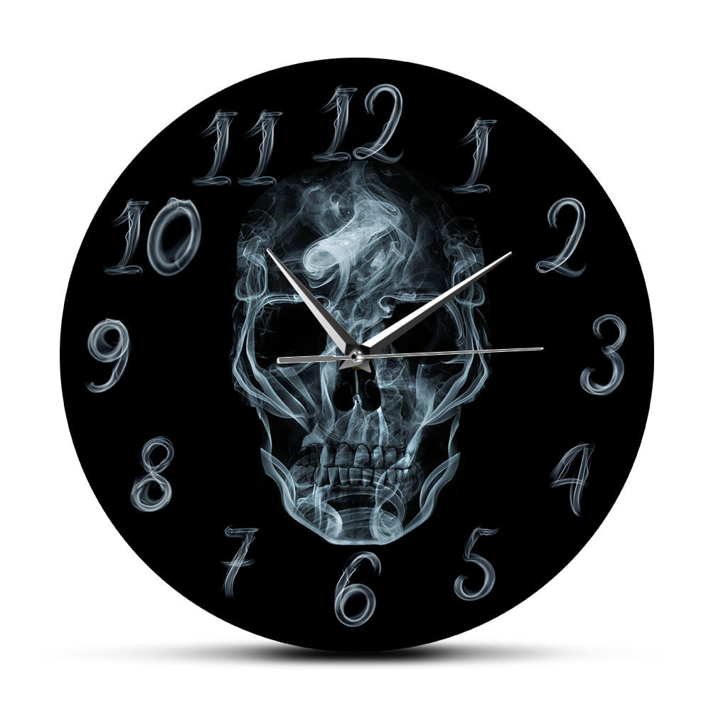 Relógio De Parede Skull Smoke Design 30x30cm Non-ticking Silent